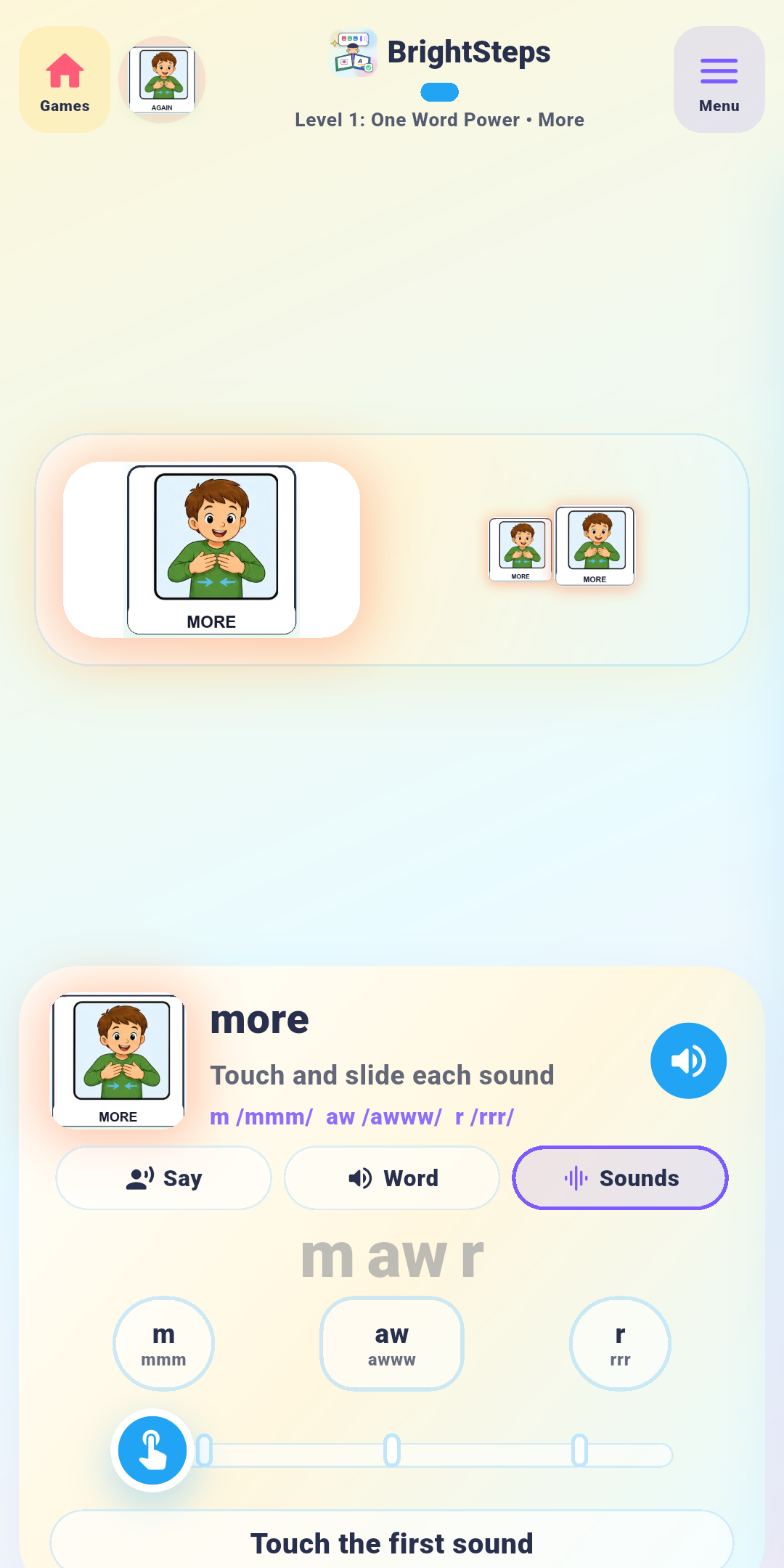 BrightSteps sound-by-sound word practice