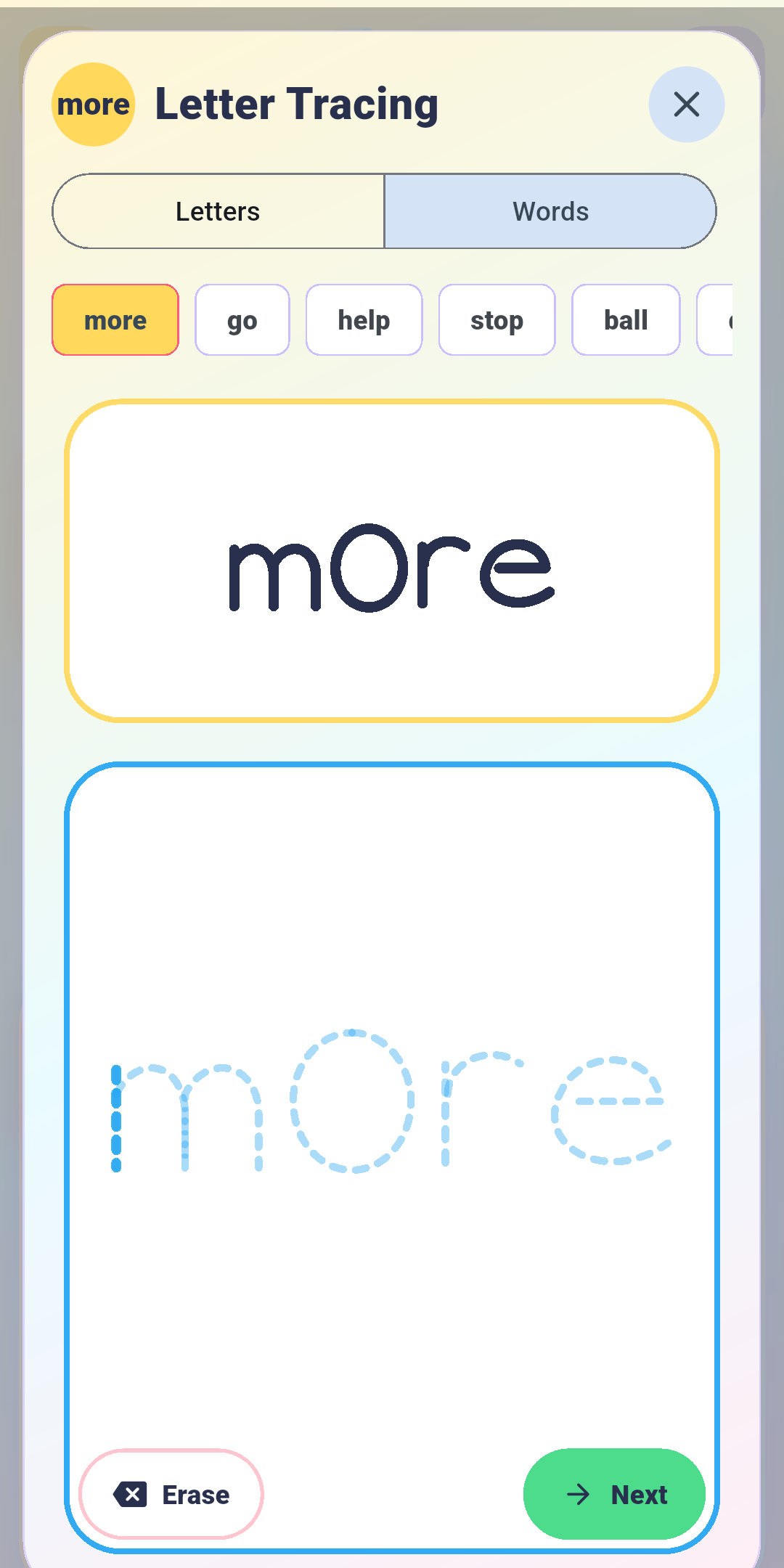 BrightSteps letter and word tracing activity